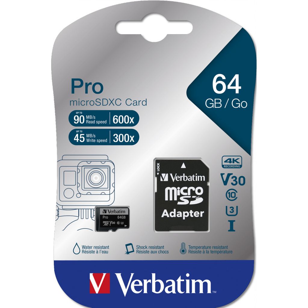 Memorijska kartica Verbatim #47042 micro SDXC 64GB Pro U3, V30, Class10 + Adapte...
