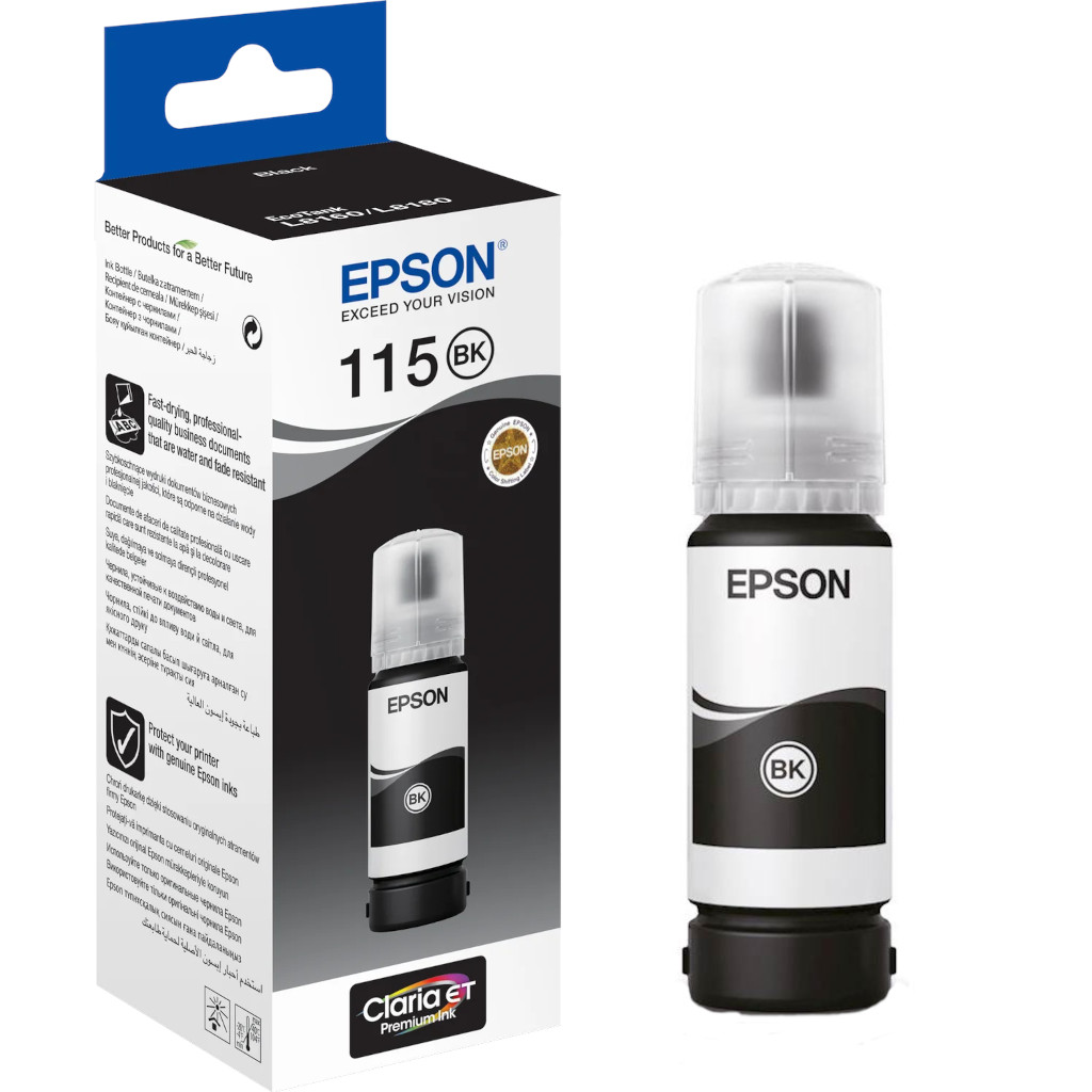 Tinta Epson 115 L8180/L8160 ecotank pigment black ink bottle C13T07C14A 70ml
