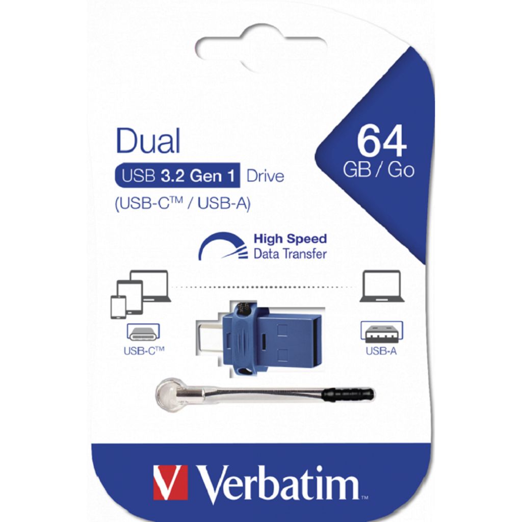 USB stick Verbatim 3.2 Gen1 #49967 64GB, Dual USB-C/USB-A, plavi