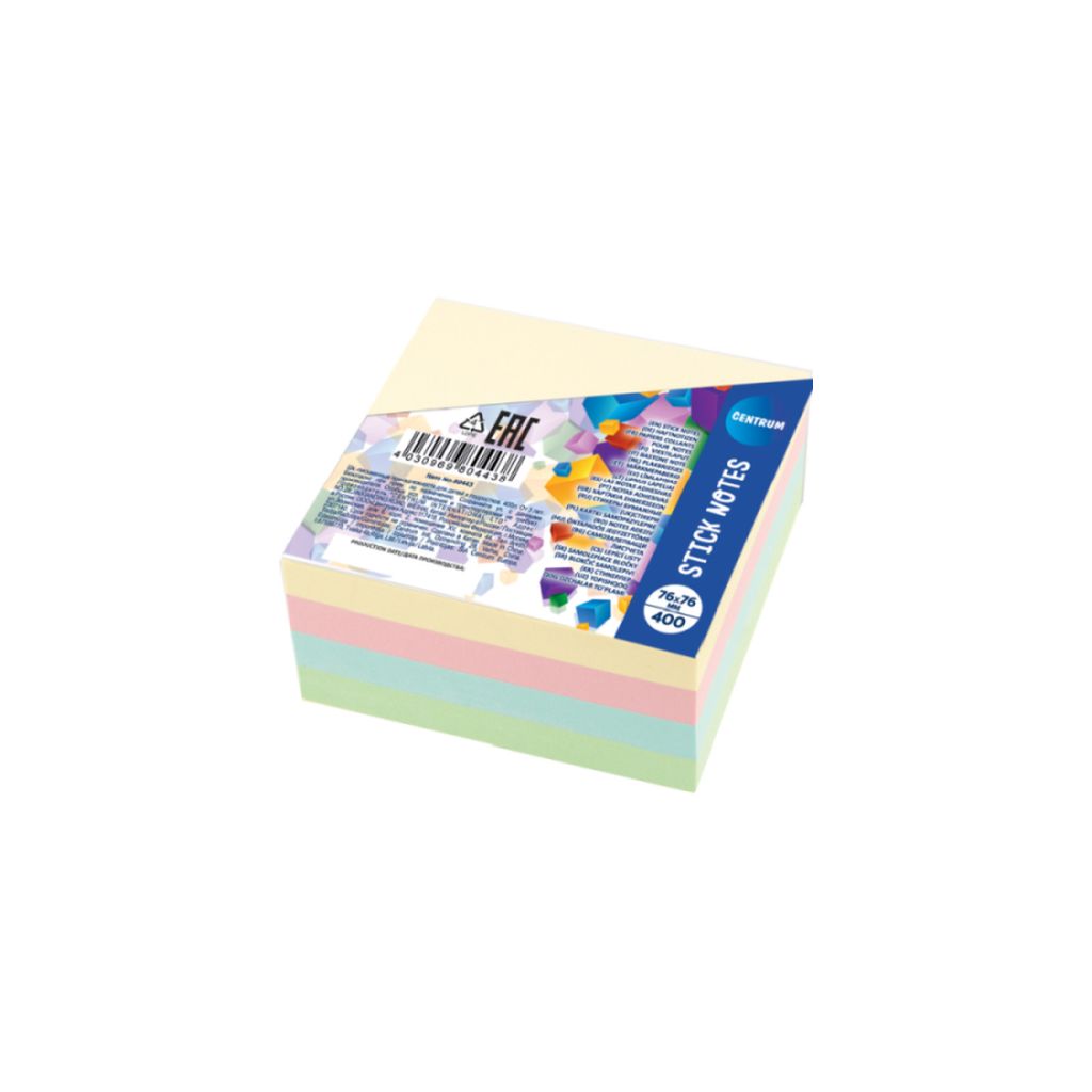 Blok samoljepljivi Centrum 76x76mm 400 listova (4 pastel boje) 80443