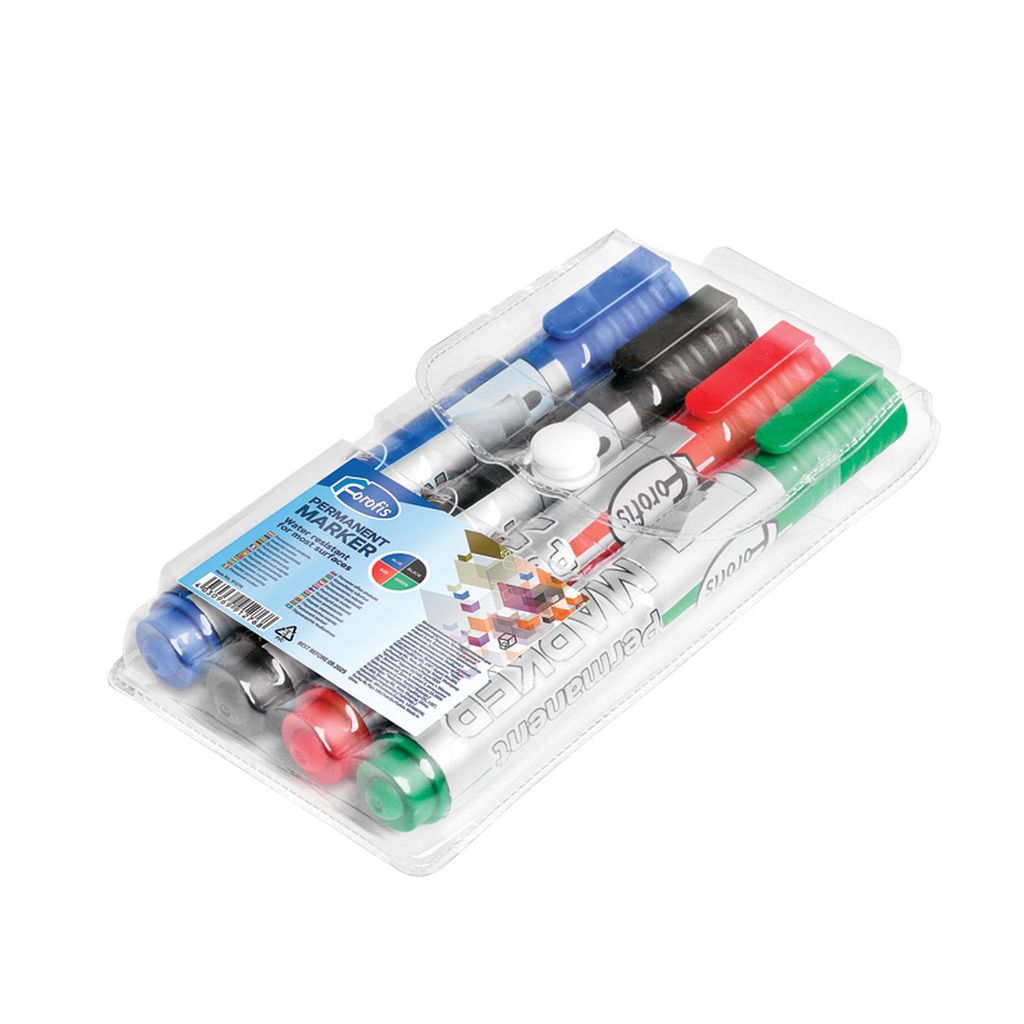 Markeri Forofis permanent (crni, plavi, crveni, zeleni) okrugli vrh PVC vrećica...