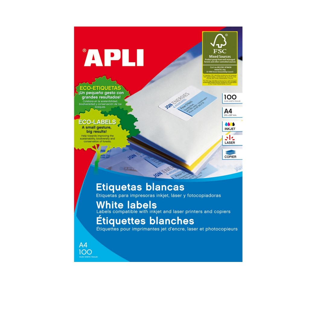 Naljepnica Apli 210x297mm bijela 100L 01281