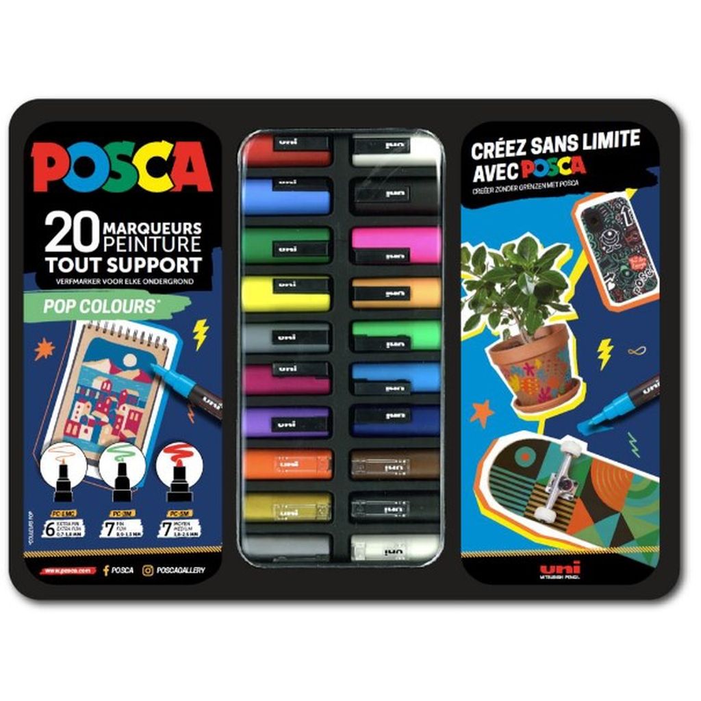 Marker Uni gift set Posca u metalnoj kutiji (mix pc-1m/ pc-3m/pc-5m) pop colours...