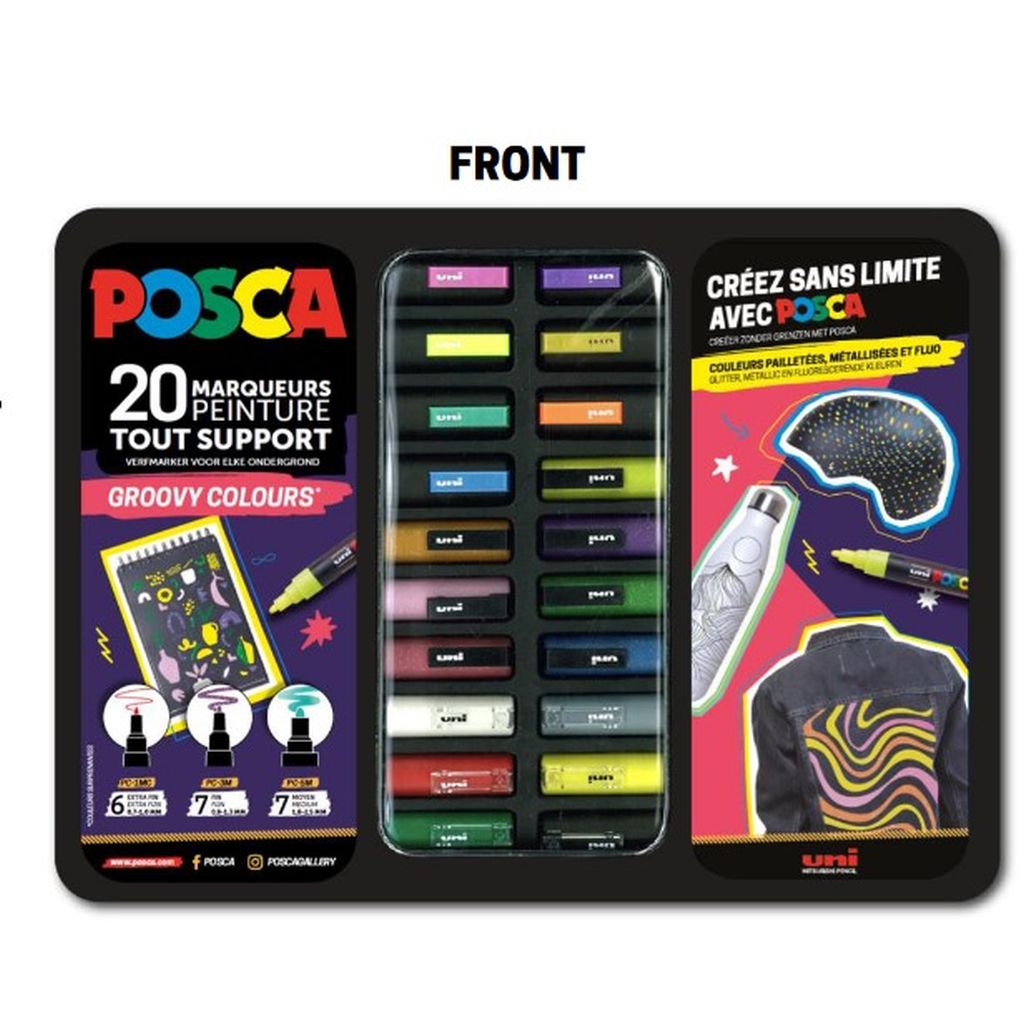 Marker Uni gift set Posca u metalnoj kutiji (mix pc-1m/ pc-3m/pc-5m) groovy colo...