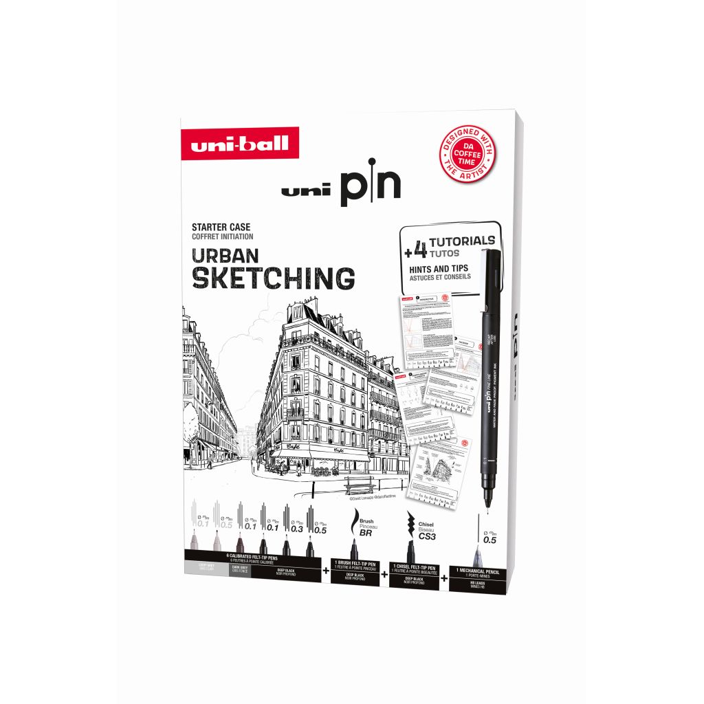 Marker Uni pin gift set Urban sketching s tutorijalom + tehnička olovka M5-228 ...