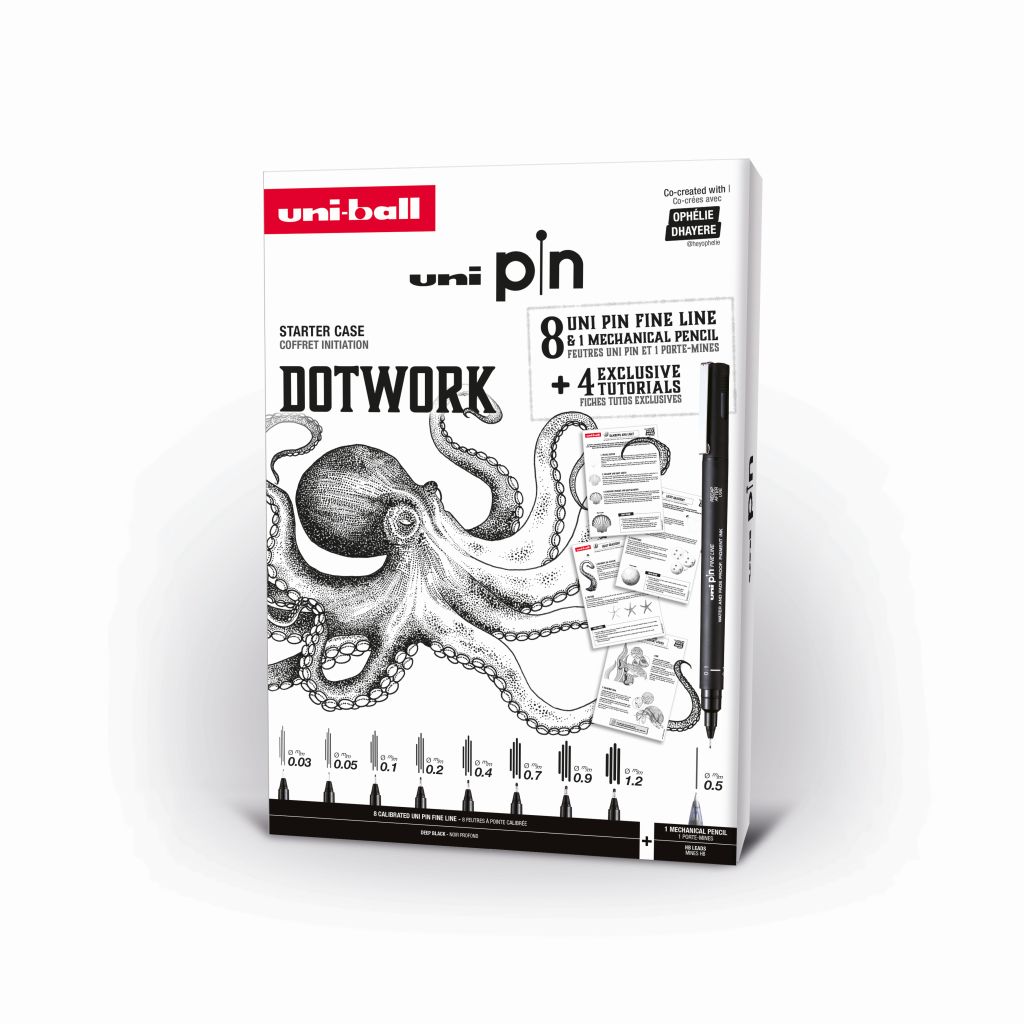 Marker Uni pin gift set Dotwork s tutorijalom + tehnička olovka M5-228 0,5 mm u...