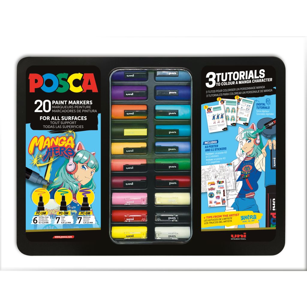 Marker Uni gift set Posca Manga u metalnoj kutiji (mix pc-1m/ pc-3m/pc-5m) 20/1 ...