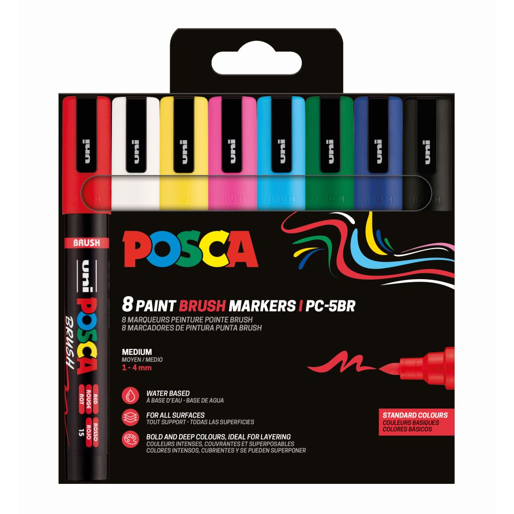 Uni pak marker Posca pc-5br brush osnovne boje 8/1 plastic free pakiranje