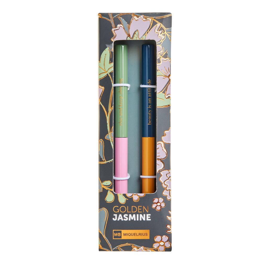 Set kemijskih olovaka Miquelrius Golden Jazmine metalna plavi ispis Rozo-zelena ...