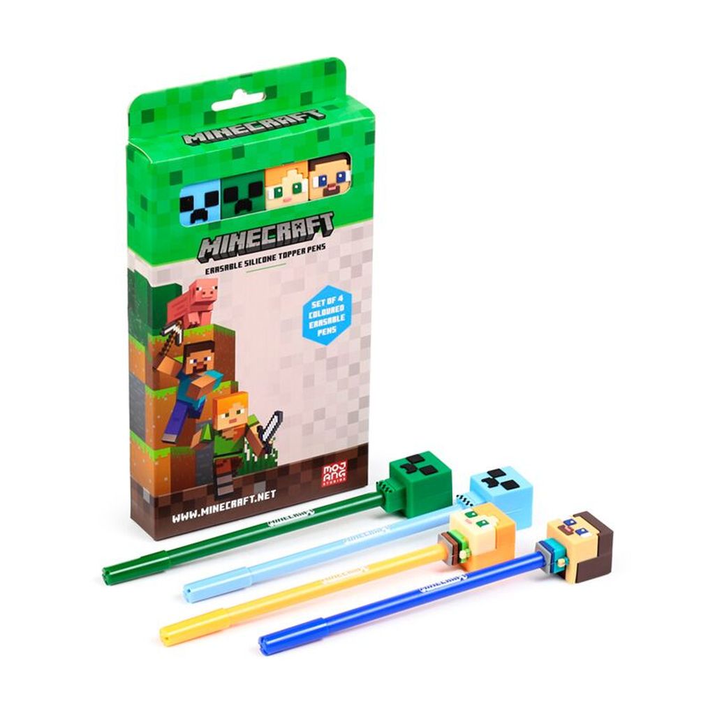 Set od 4 kemijske olovke Puckator piši briši s Minecraft Chibi silikonskim ukr...