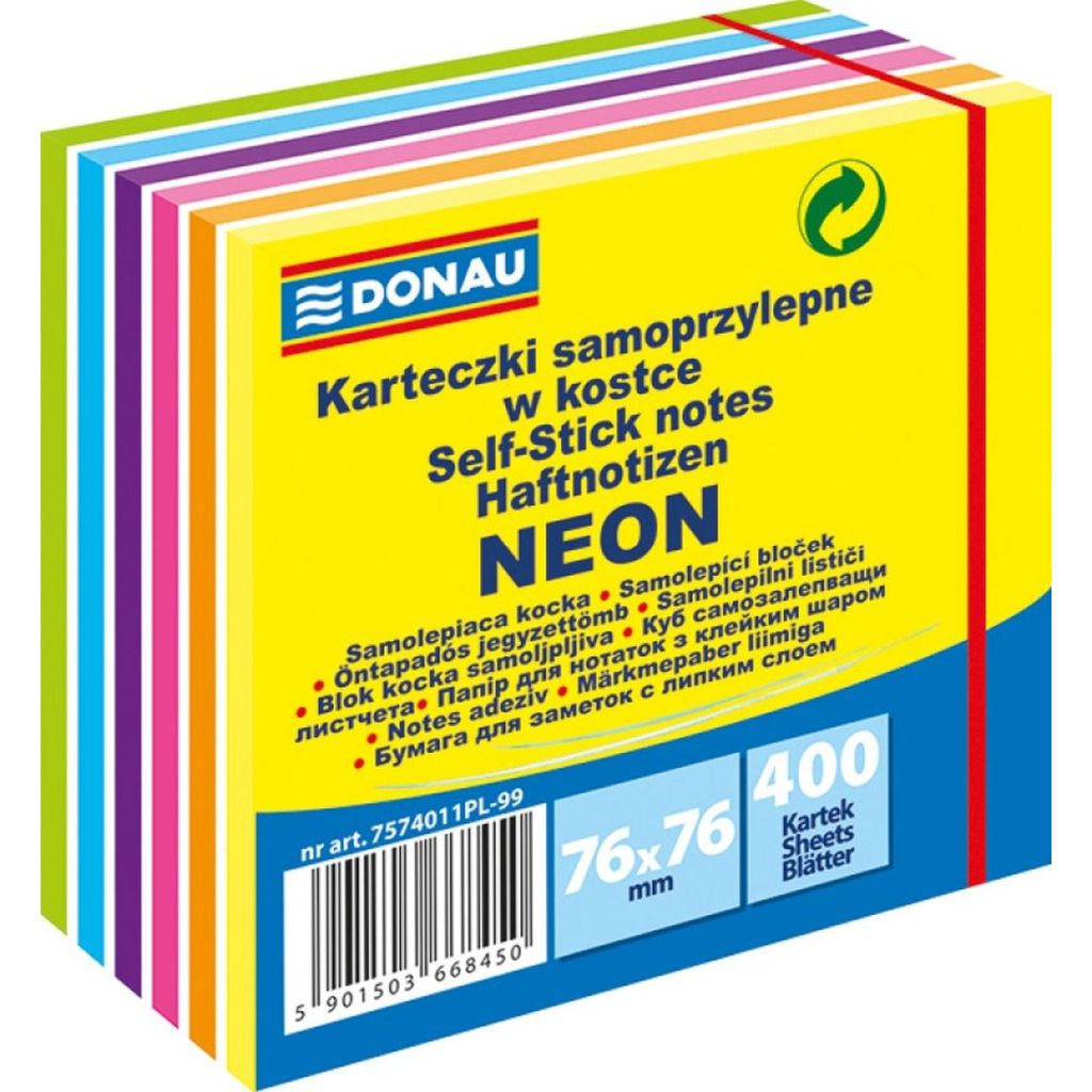 Blok samoljepljivi Donau 76x76mm 400L 6 mix neon boje 17708