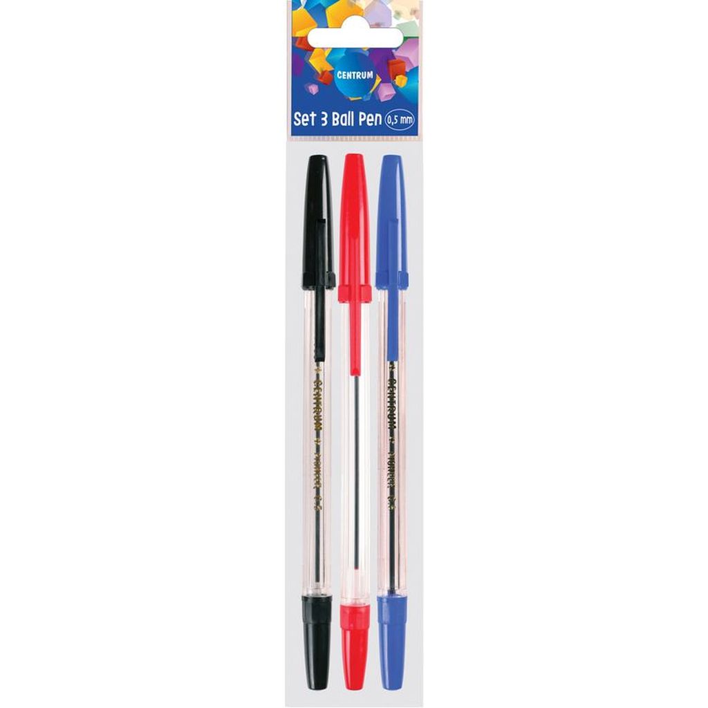 Set kemijskih olovaka Centrum Pioneer (crvena, plava, crna) 0,5mm 3 komada blist...