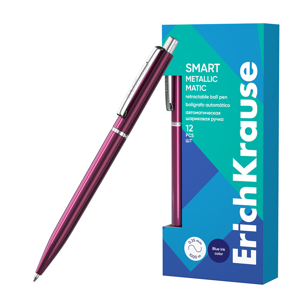 Kemijska olovka ErichKrause Smart Matic Metallic (0.7) plavi ispis sortirano 12/...