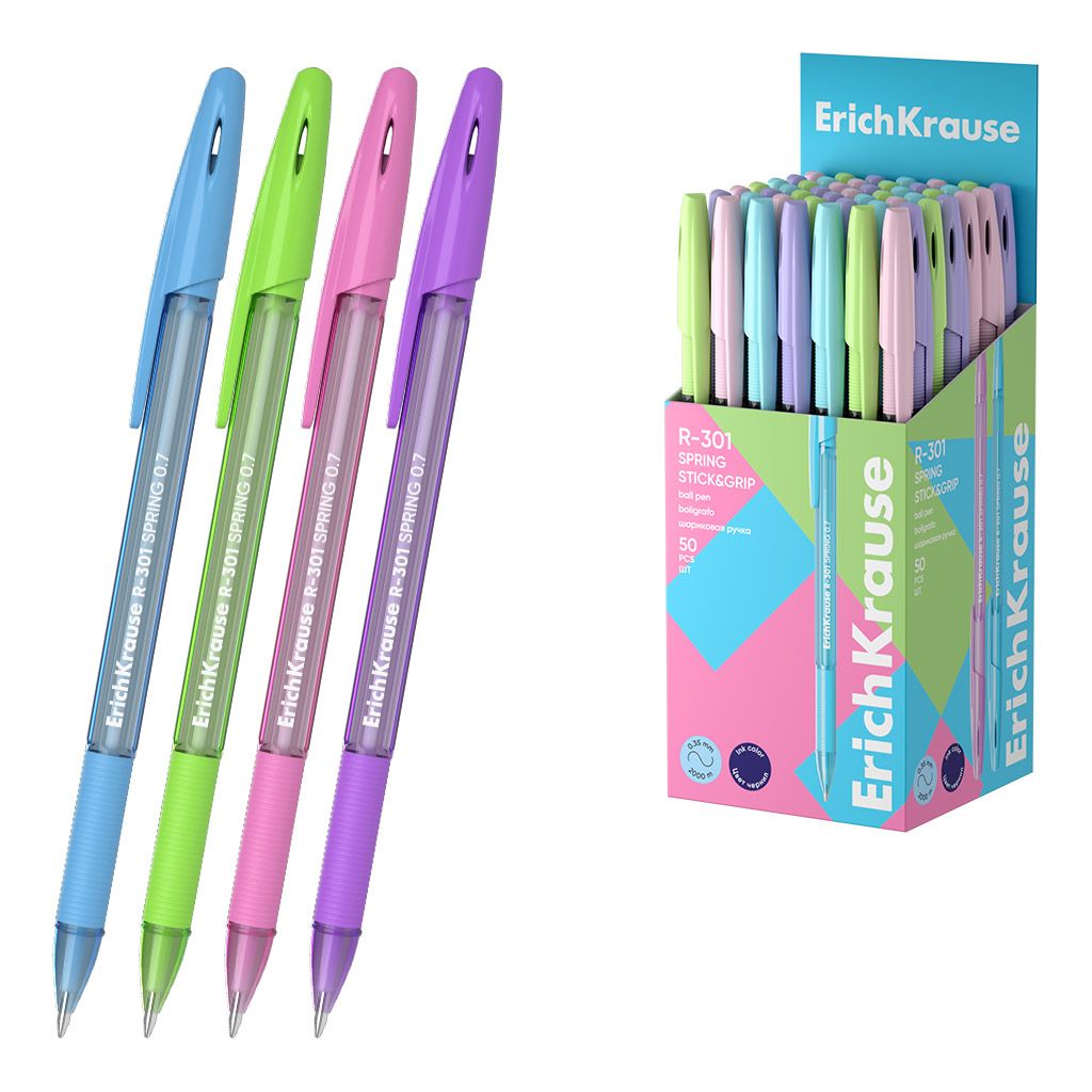 Kemijska olovka ErichKrause Stick&Grip Spring R-301 (0.7) plavi ispis sortirano ...