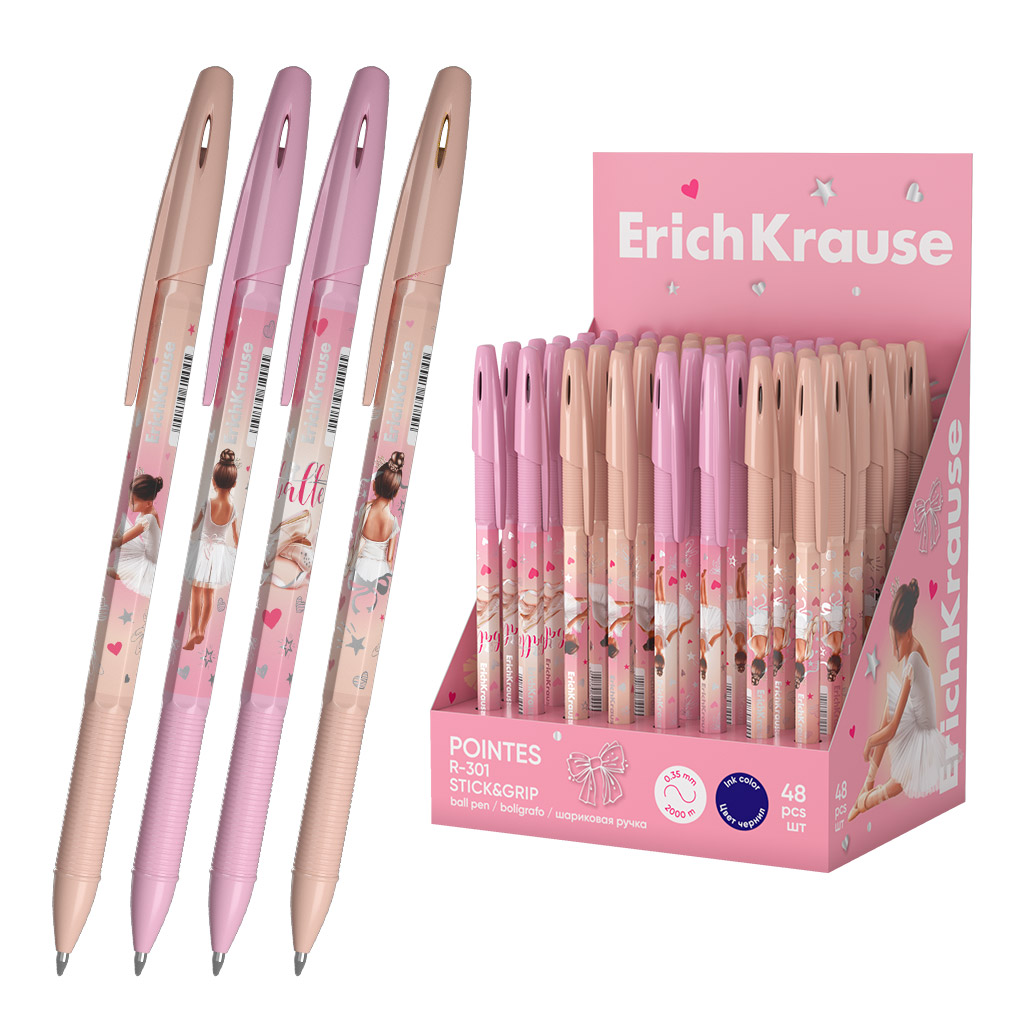 Kemijska olovka ErichKrause Stick&Grip Pointes R-301 (0.7) plavi ispis sortirano...