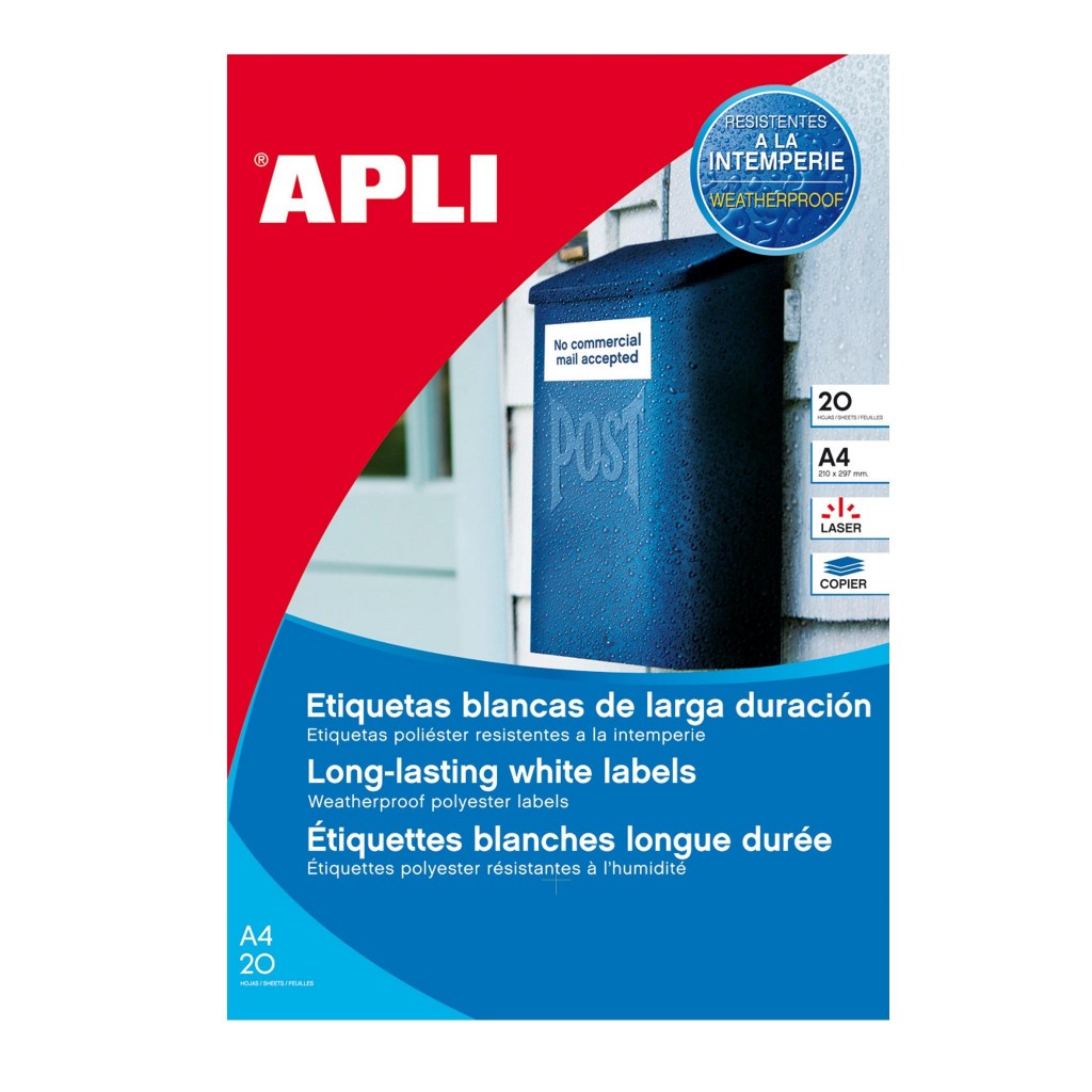Naljepnica Apli 210x297mm bijela samoljepljiva vodootporna 20L 1228