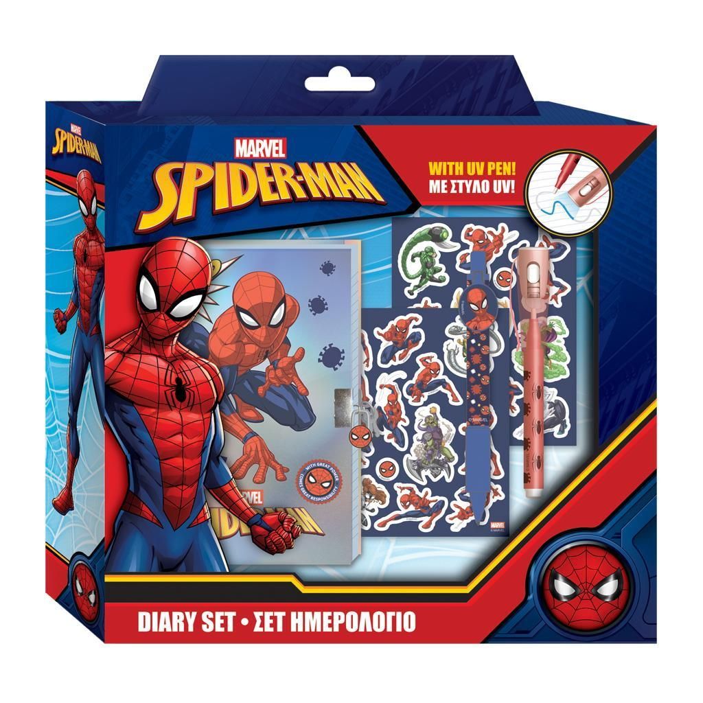 Set dnevnik s ključićem, stickerima i 2 kem. olovke Spiderman 508625